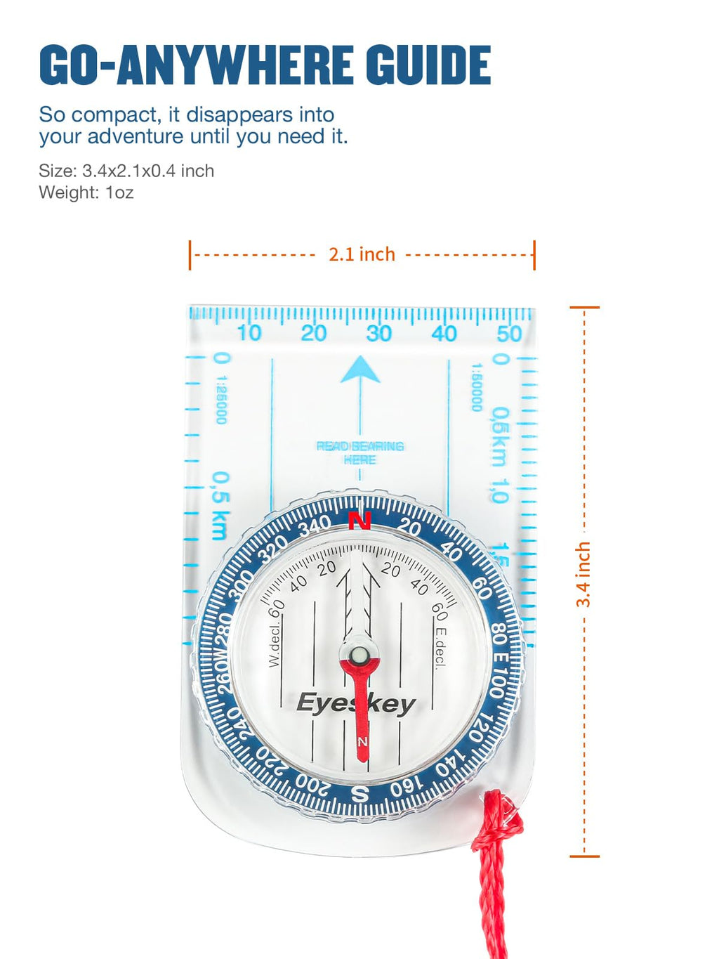Eyeskey Ultra-Light Compass,Compact Hiking&Mountaineering, Accurate Orienteering Compass with Map Scales for Backpacking, Trekking & Scout Navigation