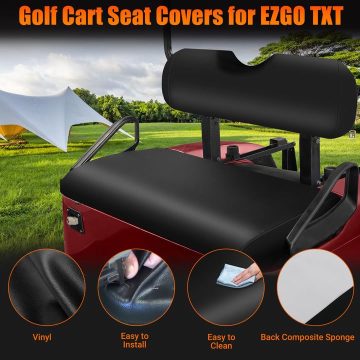 ZWPARTS Golf Cart Front Seat Covers Staple On Replacement for EZGO TXT 1995-2013 Golf Cart Black Micro Fiber Leather Seat Cover