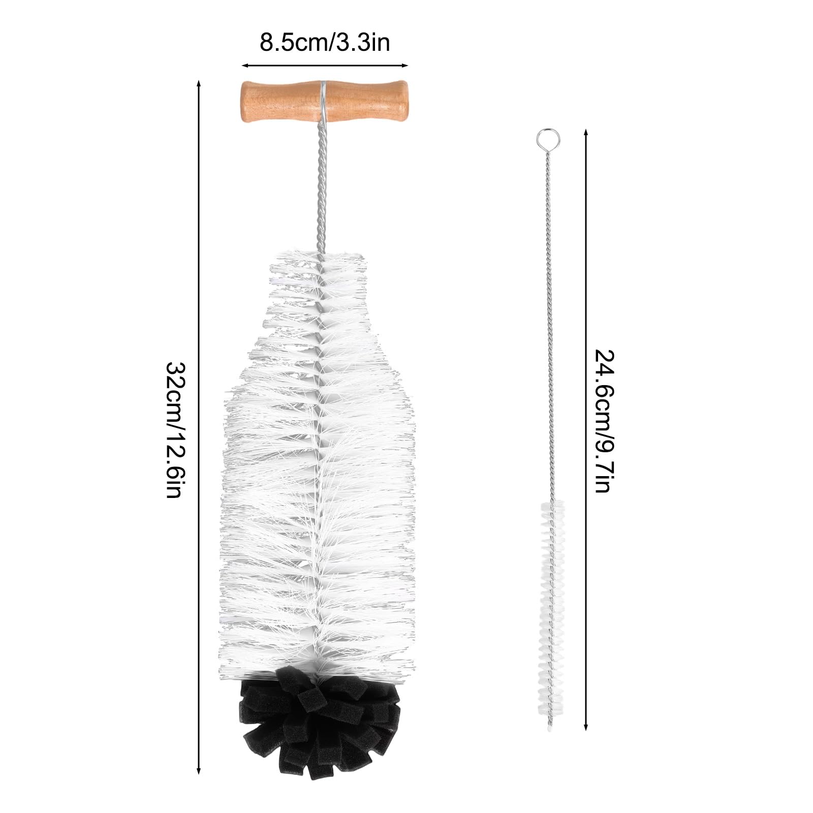 2pcs Water Bottle Cleaning Brush Set, Long Wooden Handle Brush with Straw Cleaner Water Bottle Cleaning Kit for Stanley Cup Tumblers Travel Mugs & Other Bottles