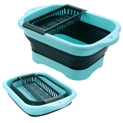 Collapsible Dish Basin with Drain Plug and Portable Sink, 11L(2.91 Gallon) collapsible Bucket with Sink, FoldableWash Basin for Station Campin/Camping/Rv/Kitchen (Green)