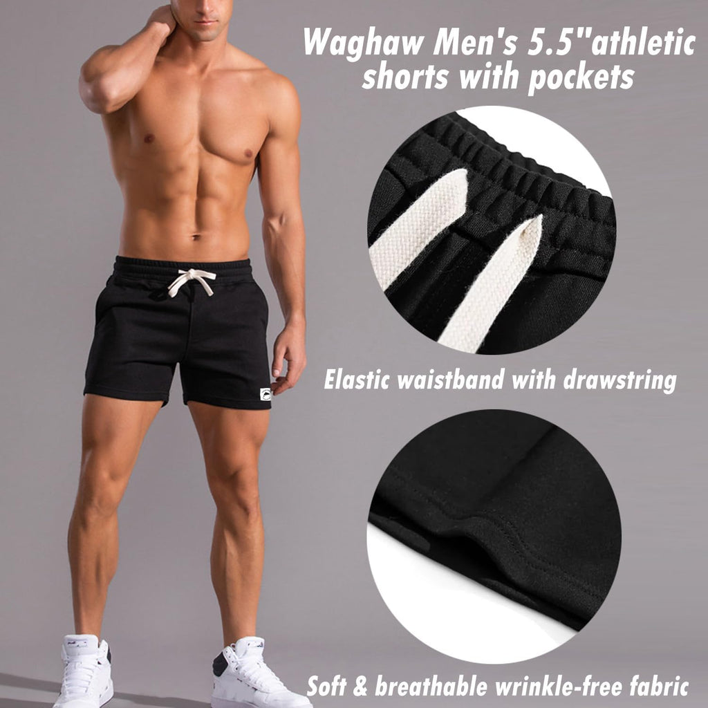 Skiennix Men's Cotton Athletic Shorts - 5 Inch/7 Inch with Pockets for Gym Workouts