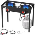 ADREAK 2 Burner Gas Stove, High Pressure Outdoor Propane Burner with Detachable Legs, 150,000 BTU Camping Stove Outdoor Burner with 0-20 PSI Regulator for Camping, Backyard, Outdoor Cooking