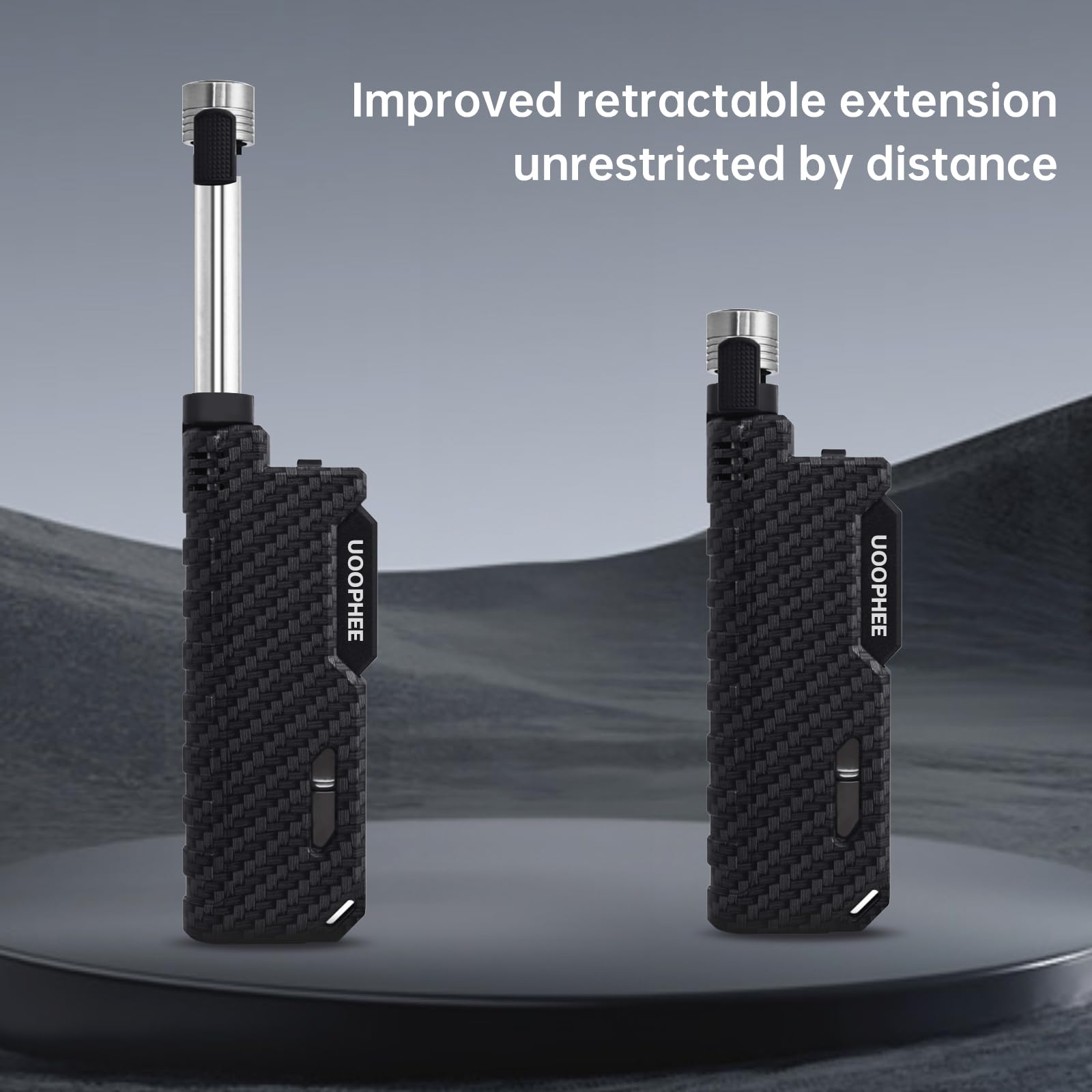 Torch Lighter with Flame Lock, Windproof Butane Lighter Refillable Single Jet Flame, 7.63" Extended Long for Candle, Camping, Grill, BBQ, Fireworks (Butane not Included) Black