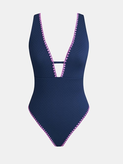 CUPSHE One Piece Swimsuit - Tummy Control V Neck Cutout Design | Textured Cheeky Bottom