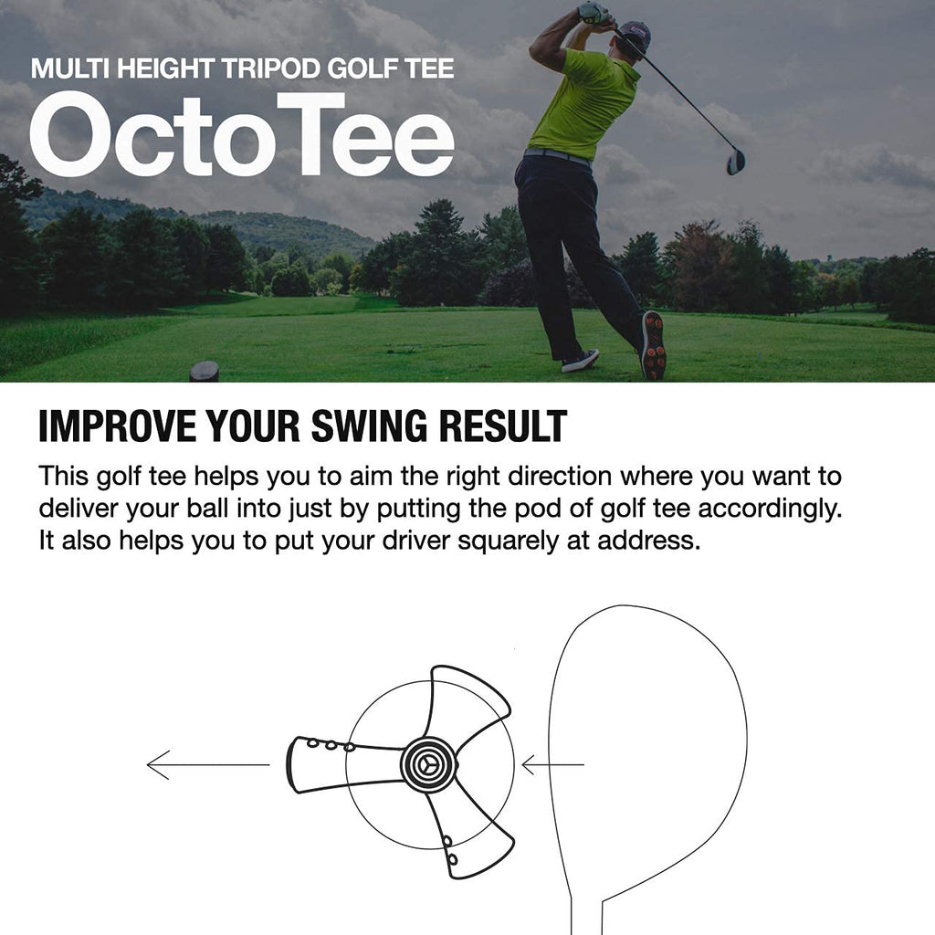 OctoTee, unisex-adult Flexible Tripod Colorful Rubber Golf Tee with Multi Height, Pack of 2