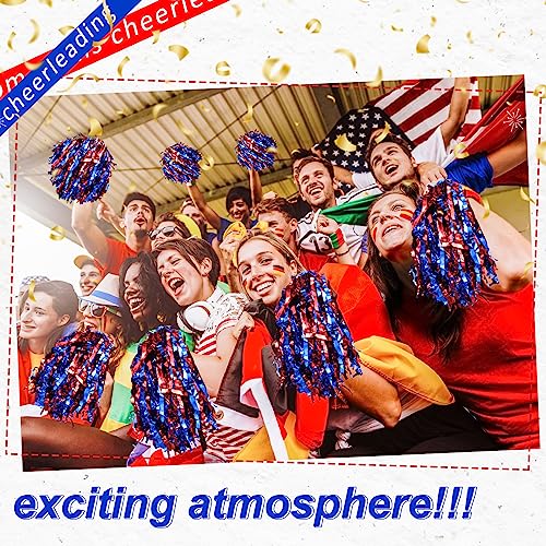 Cheerleading Pom Poms Bulk - Metallic Foil 100pcs with Handles - Red & Blue