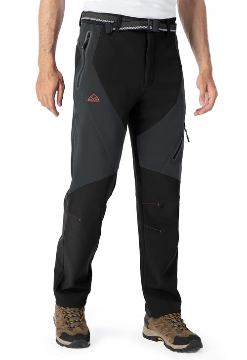 Rdruko Men's Snow Pants Waterproof Insulated Fleece Lined Ski Hiking Snowboard Winter Pants with Pockets, Black, US 34