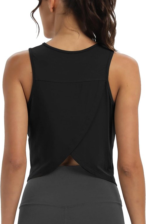 Mippo Workout Tops for Women - Cropped Open Back Sleeveless Tank for Gym & Yoga | Loose Fit