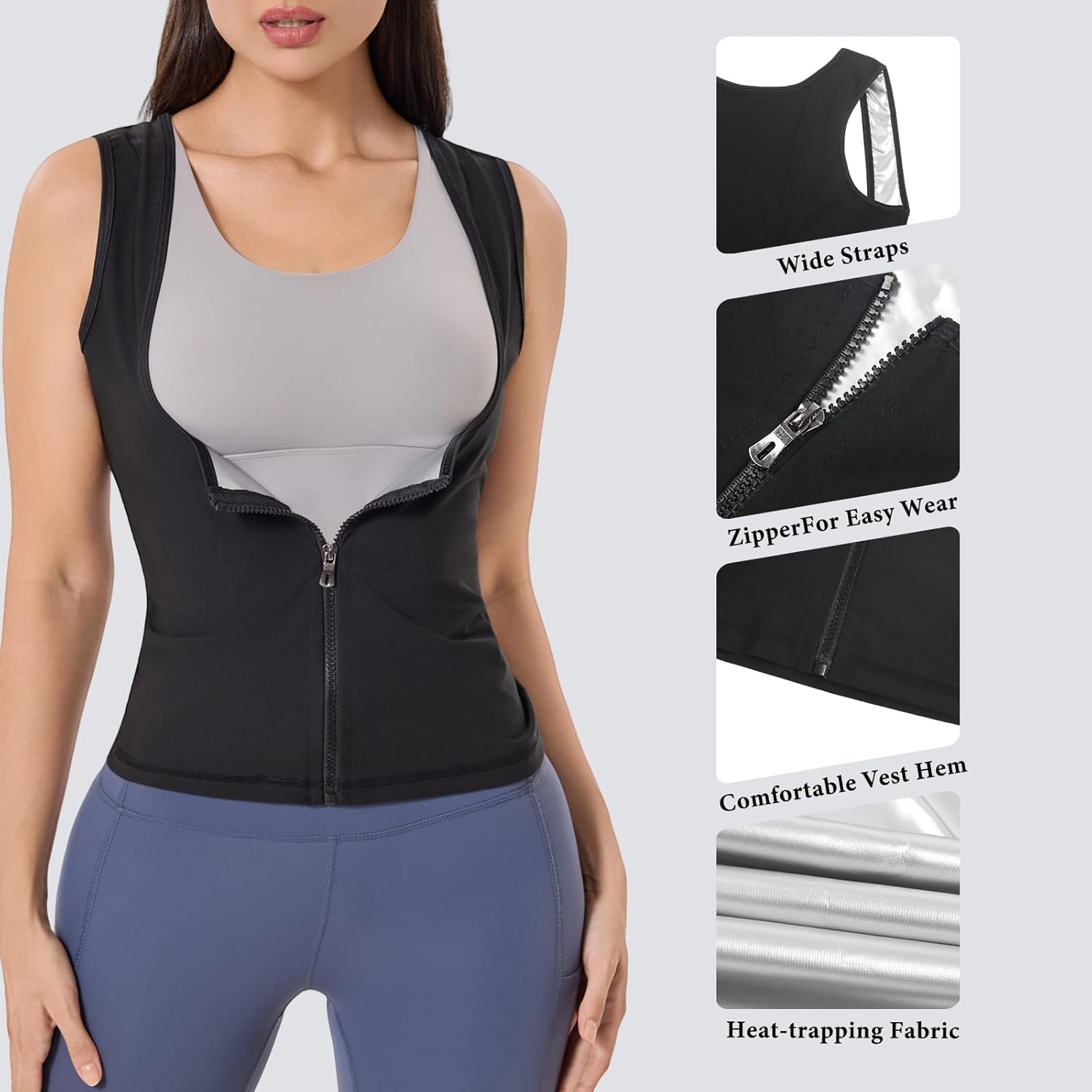 Skiennix Sauna Suit for Women - Weight Loss Sweat Vest with Zipper | Sleeveless Compression Tank Top