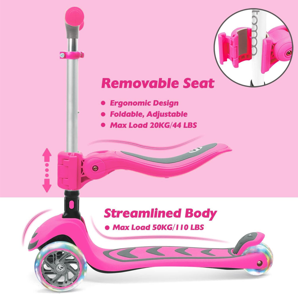 Stompa 2-in-1 Light Up Scooter for Kids | Adjustable Handlebar & Foldable Seat | Ages 3-8