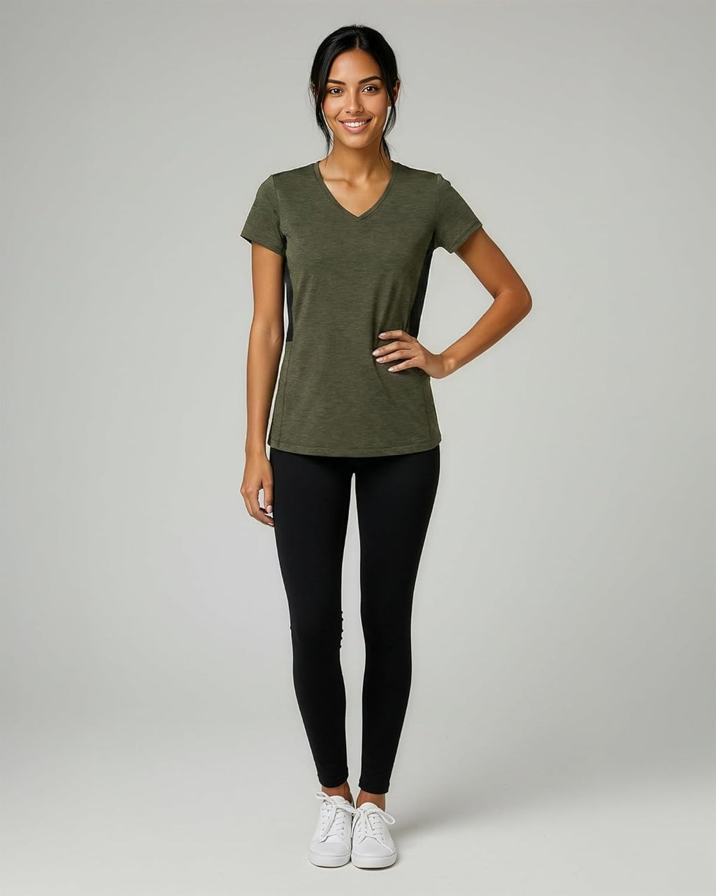 Real Essentials Women's Dry-Fit V-Neck Workout Tee - 5 Pack Yoga Tops (Plus Size Available)