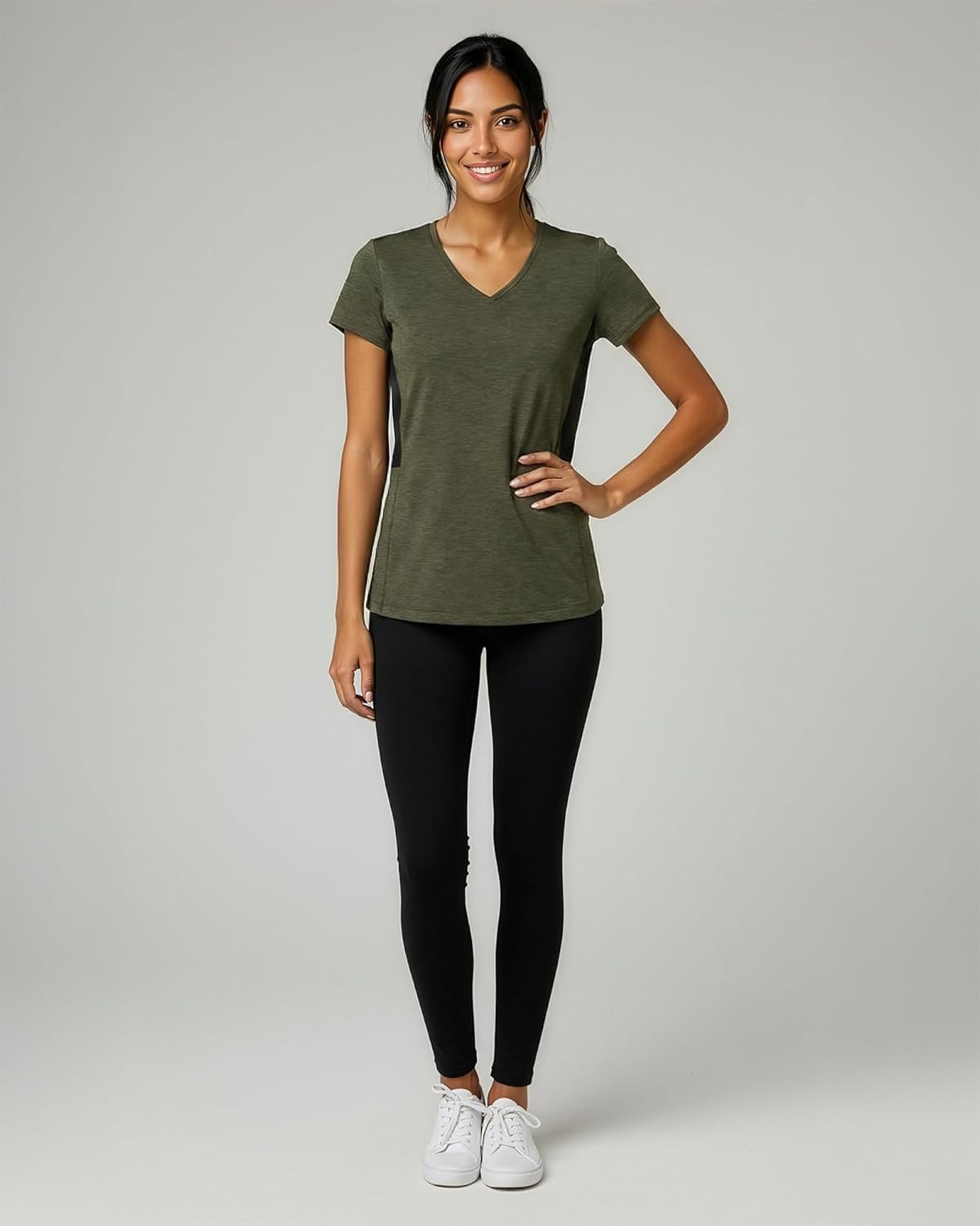 Real Essentials Women's Dry-Fit V-Neck Workout Tee - 5 Pack Yoga Tops (Plus Size Available)