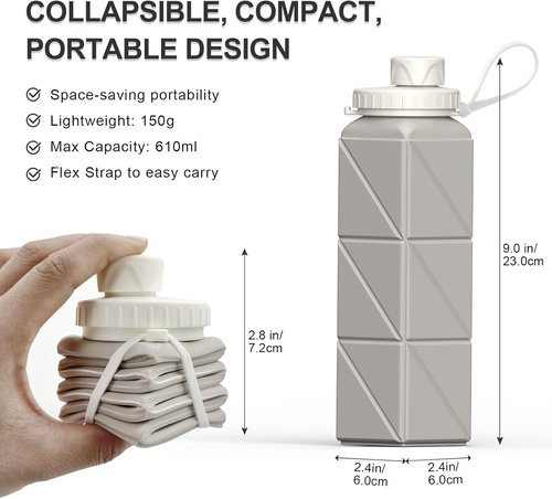 Beautail Collapsible Water Bottles - 20.6oz BPA-Free Silicone Travel Bottles | Leakproof & Portable, 2 Pack (Blue & Starlight)
