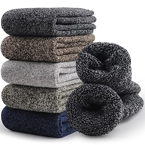 Simya Merino Wool Hiking Socks 5 Pairs - Multi Color, Thick Crew Socks for Men & Women