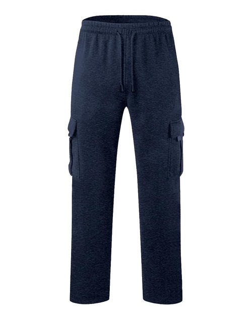 Lasjixion Men's Cargo Sweatpants Open Bottom Fleece Hiking Jogger Cargo Sweatpants for Men with Pockets Navy