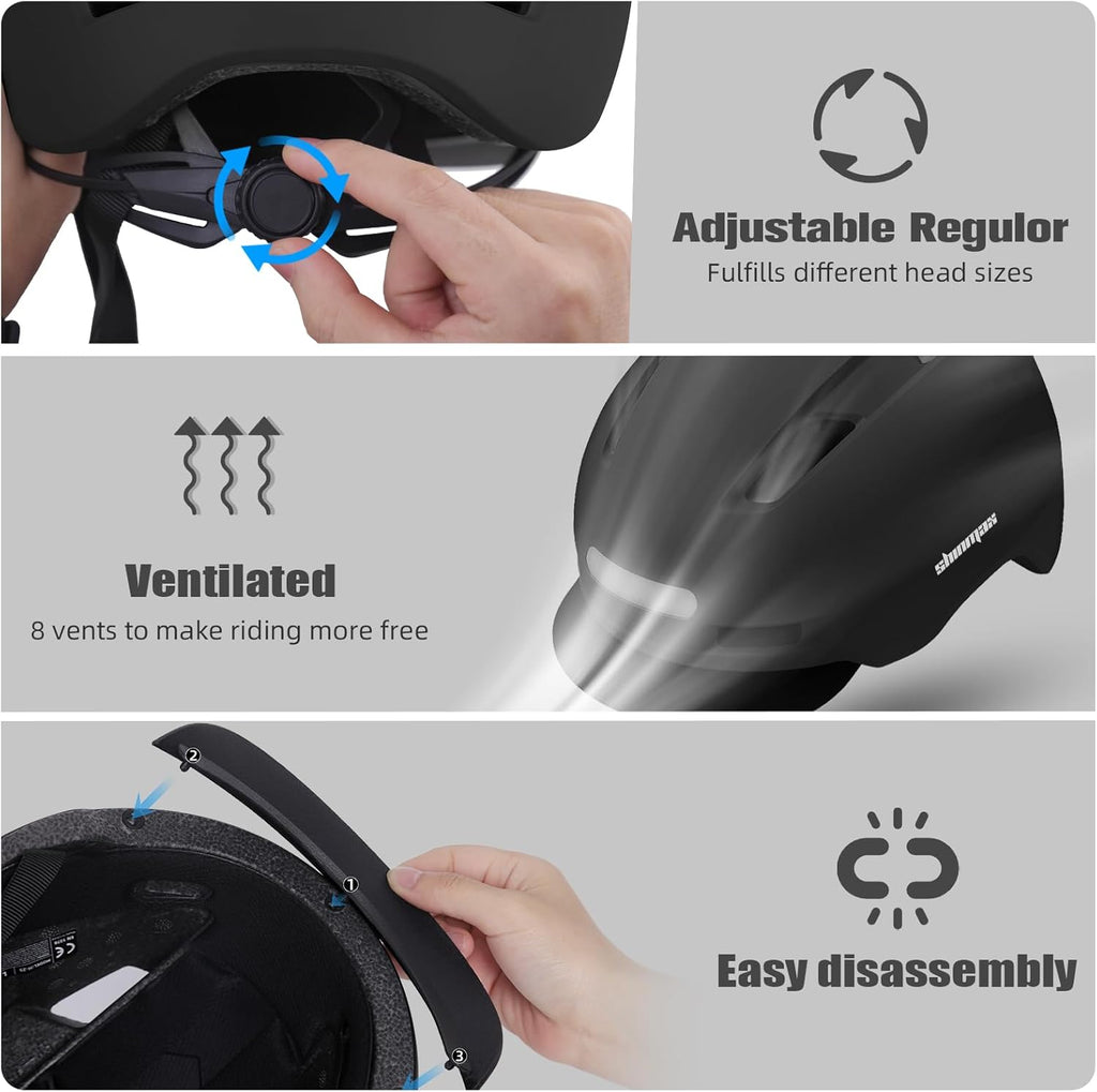 Shinmax Adult Cycling Helmet - USB Rechargeable LED Front & Back Light | Safe & Stylish for Men & Women