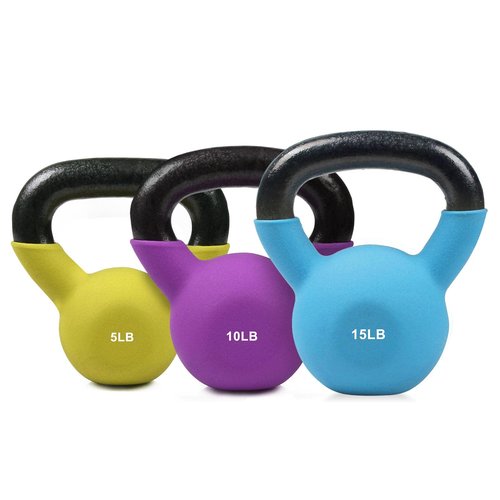 RitFit Neoprene Coated Kettlebell Weight Set, Solid Cast Iron, 5-15 LB (5+10+15 LB)