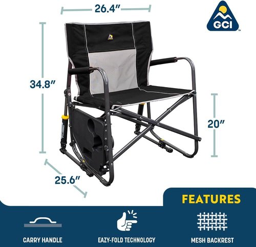 GCI Outdoor Freestyle Rocker XL Camping Chair - Portable Folding Design with Side Table & Drink Holder - Red