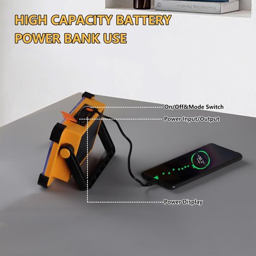 **Skiennix 120W Solar Rechargeable Work Light - 10000LM Portable Flood Light with IP66 Waterproof Design**