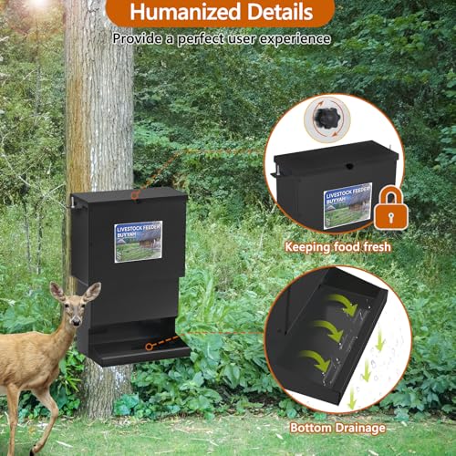 50lb Metal Deer Feeder with Weather-Resistant Lid and Easy Installation