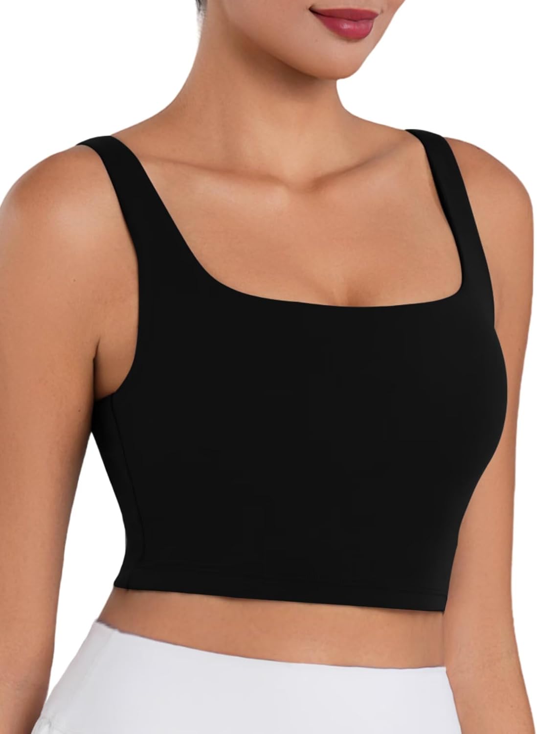 Sunzel Square Neck Sports Bra - Padded Yoga Crop Top with Wide Straps for Women | Perfect for Pilates & Gym