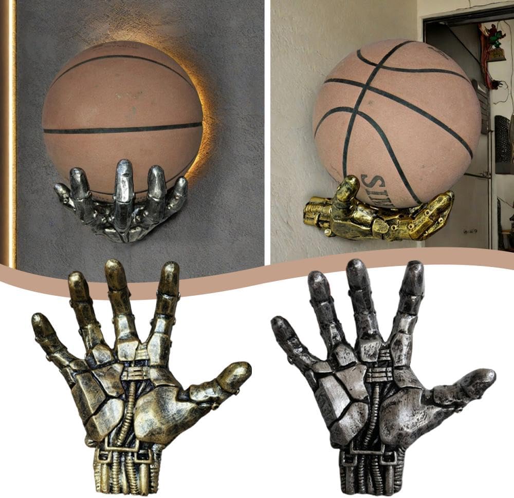 Skiennix Mechanical Hand Basketball Holder - Punk Style Wall-Mounted Storage Rack | Space-Saving Display for Garage and Room Decor