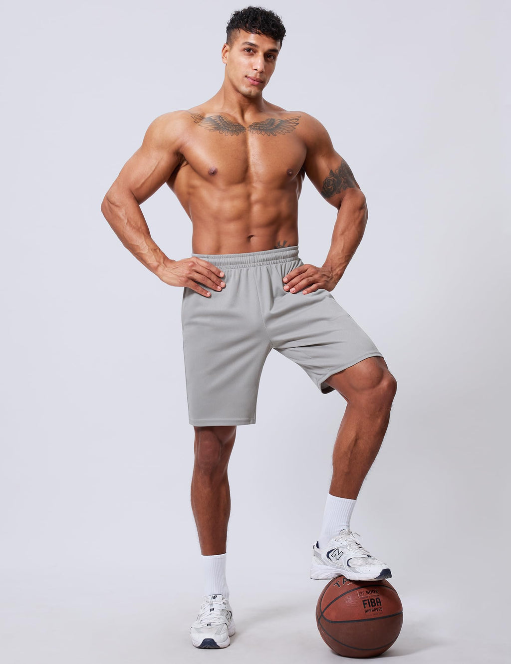 Vlynor Men's Athletic Shorts 9 Inch Inseam - Quick Dry Mesh Basketball Shorts Men, Lightweight Mens Gym Running Shorts with Pockets (Light Grey, Medium)