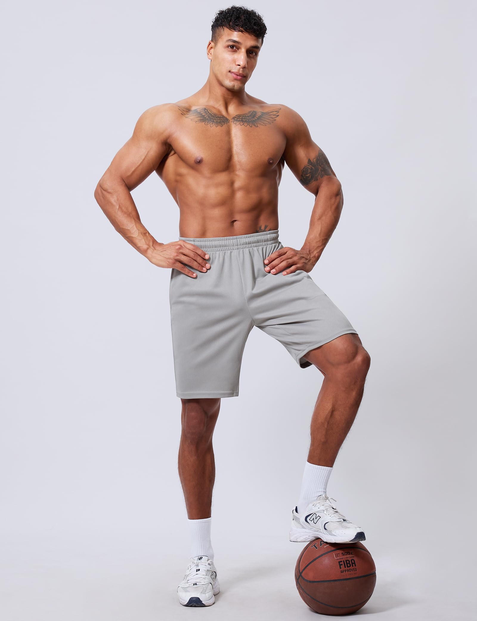 Vlynor Men's Athletic Shorts 9 Inch Inseam - Quick Dry Mesh Basketball Shorts Men, Lightweight Mens Gym Running Shorts with Pockets (Light Grey, Medium)