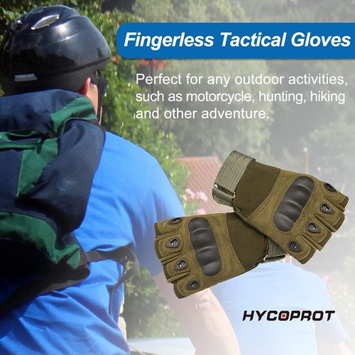 HYCOPROT Fingerless Gloves, Knuckle Protective Breathable Lightweight Outdoor Gloves for Hunting, Shooting, Climbing, Motorcycling