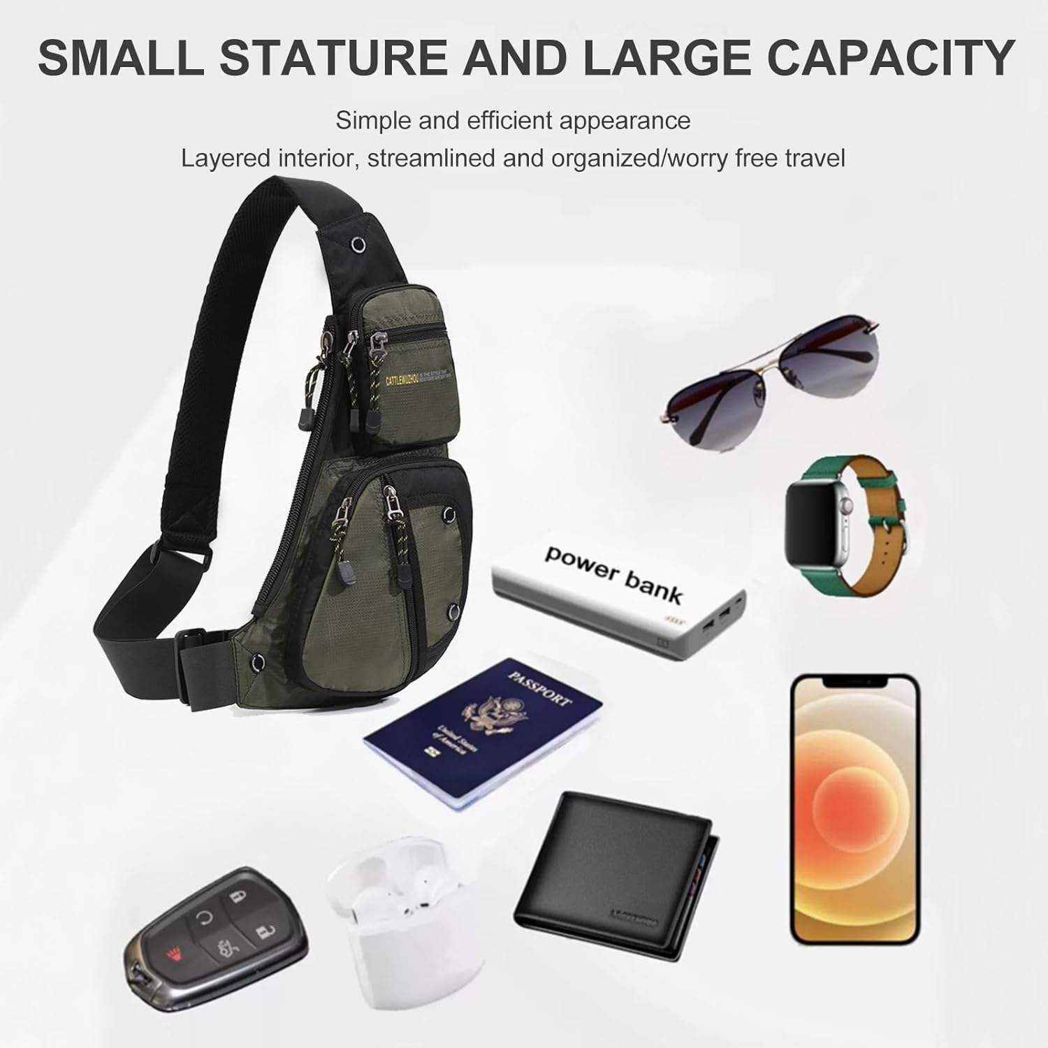 Skiennix Men's Sling Bag - Versatile Crossbody Shoulder Bag for Hiking & Travel - Green Color