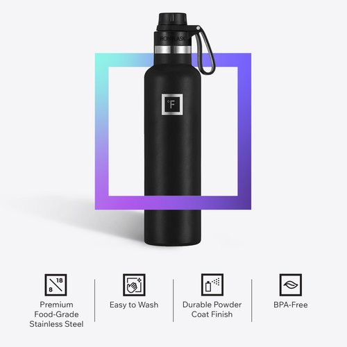 IRON °FLASK Camping & Hiking Hydration Flask with Spout, Narrow Mouth Insulated Stainless Steel Sports Water Bottle - Dark Rainbow 24 oz - Spout (1 Lid)