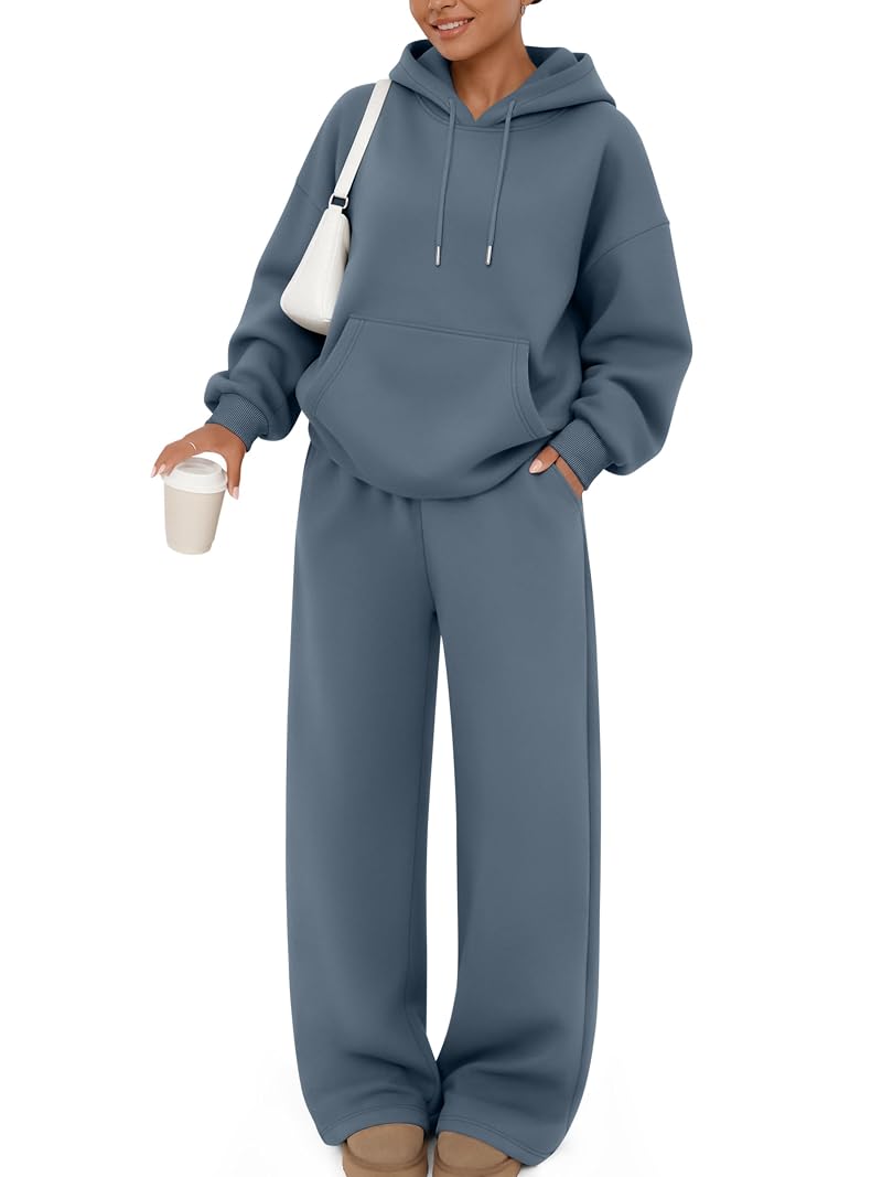 Lounge Set for Women - Oversized Hoodie & Wide-Leg Pants, Dustyblue Medium