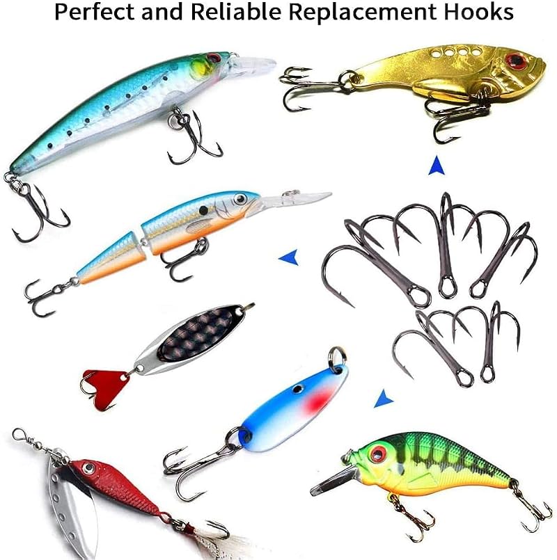 Treble Fishing Hooks Set 110pcs 8 Sizes Assorted for Saltwater & Freshwater Angling