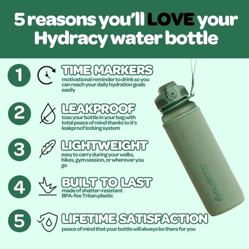 Hydracy Water Bottle - Large BPA-Free with Time Marker & Fruit Infuser | Leak-Proof Gym Bottle