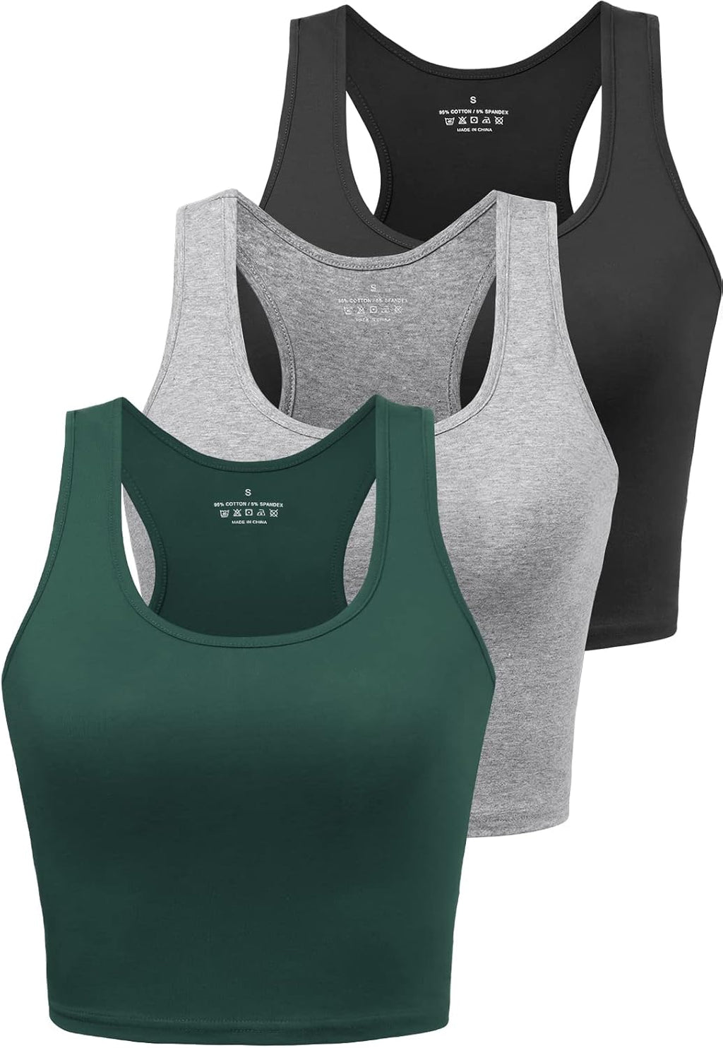 Porvike Sports Crop Tank Tops - Women's Racerback Workout Tanks | Cotton Sleeveless Gym Shirts (3 Pack)
