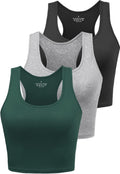 Porvike Sports Crop Tank Tops - Women's Racerback Workout Tanks | Cotton Sleeveless Gym Shirts (3 Pack)