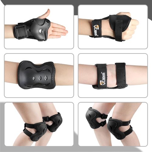 JBM Adult/Youth Knee Pad Elbow Pads and Wrist Guards Protective Gear Set for Sateboarding Cycling Roller Skating Inline Skating Scooter Riding Sports BMX Biking Sports (Black)