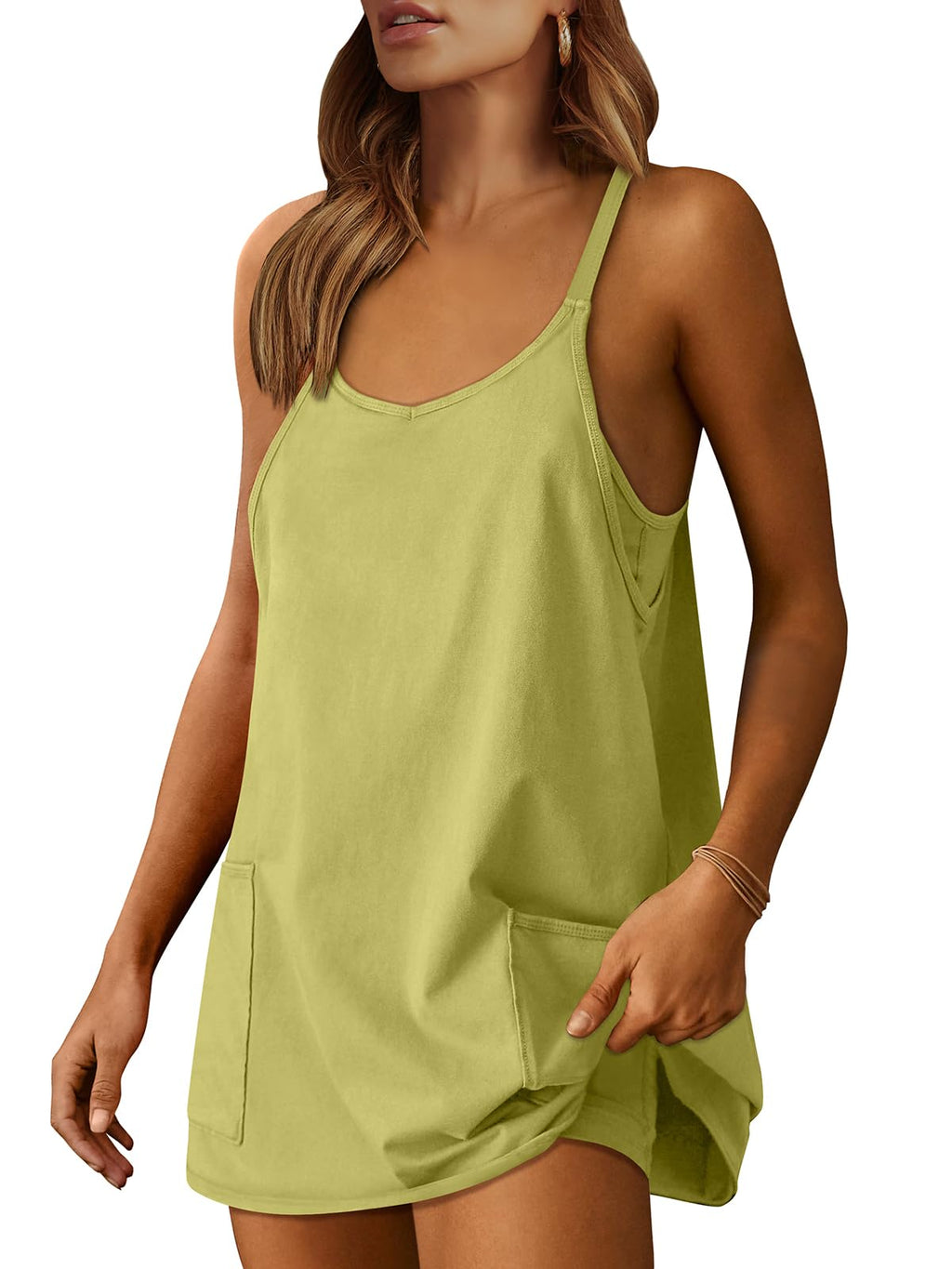 ANRABESS Women Athletic Dress Summer Tennis Workout Active Sports Mini Romper Dress Built in Shorts Travel Vacation Clothes Light Green XX-Large