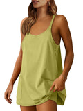 ANRABESS Women Athletic Dress Summer Tennis Workout Active Sports Mini Romper Dress Built in Shorts Travel Vacation Clothes Light Green XX-Large