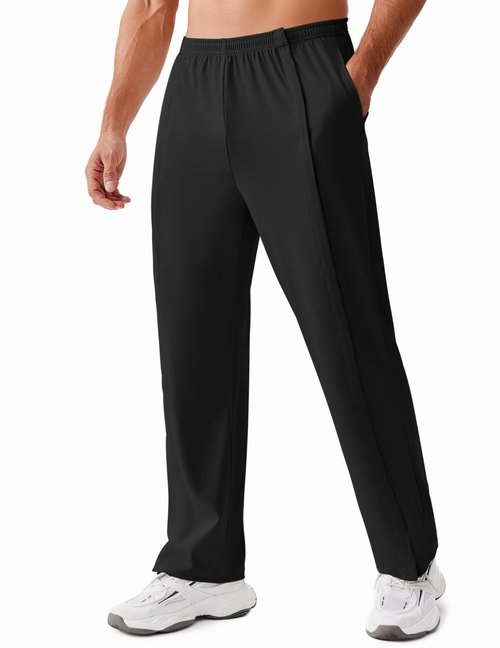 Deyeek Tear Away Pants for Men Snap On Breakway Sweatpants After Knee Hip Surgery Pants Adaptive Open Leg Surgical Clothes Black