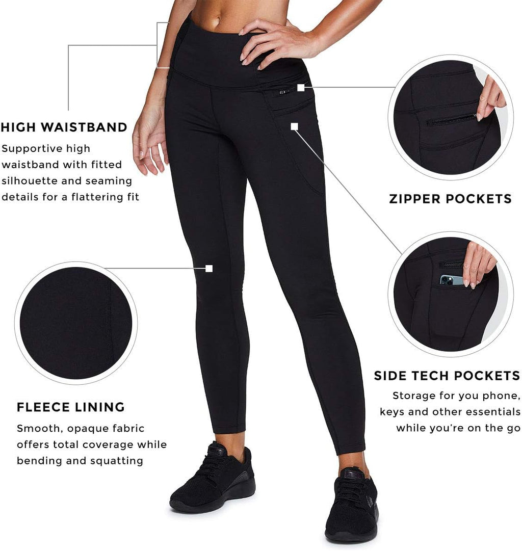 RBX Fleece-Lined Leggings for Women Yoga Pants with Pockets Gym Pants for Cold Weather Full-Length Leggings for Running Yoga