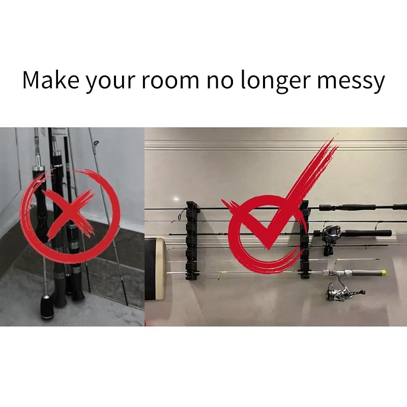 Wall Mount 6-Rod Fishing Rod Holder for Garage – Horizontal Storage Rack