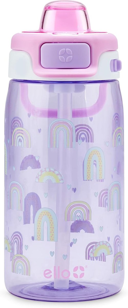 Ello Kids Water Bottle - 16oz Tritan Plastic with Quick Fill Technology | Leak-Proof, BPA-Free, Dishwasher Safe, Rainbow Design