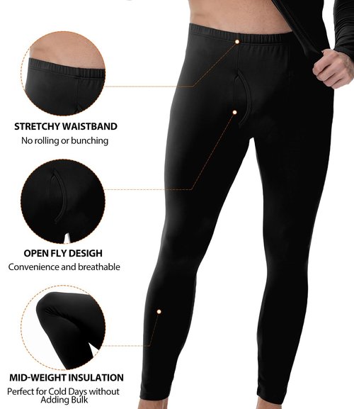 wirarpa Men's Long Johns Thermal Underwear Set Fleece Lined Base Layer Long Sleeve Top and Bottom for Winter Warmth Black Medium