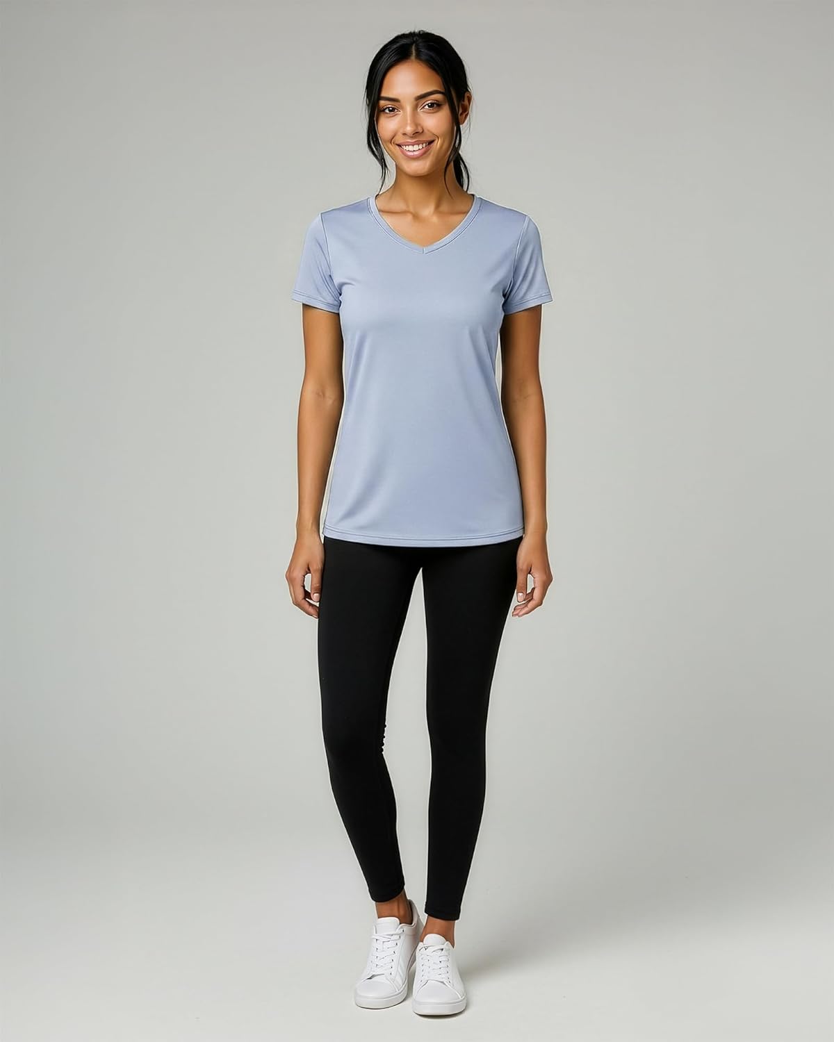 Real Essentials Women's Dry-Fit V-Neck T-Shirt - 5 Pack Workout & Yoga Tops | Plus Size Available