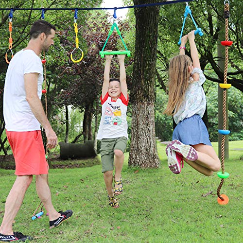 Rainbow Craft Multicolored Ninja Obstacle Course Kit with Rings, Wheels & Monkey Bars for Kids & Adults