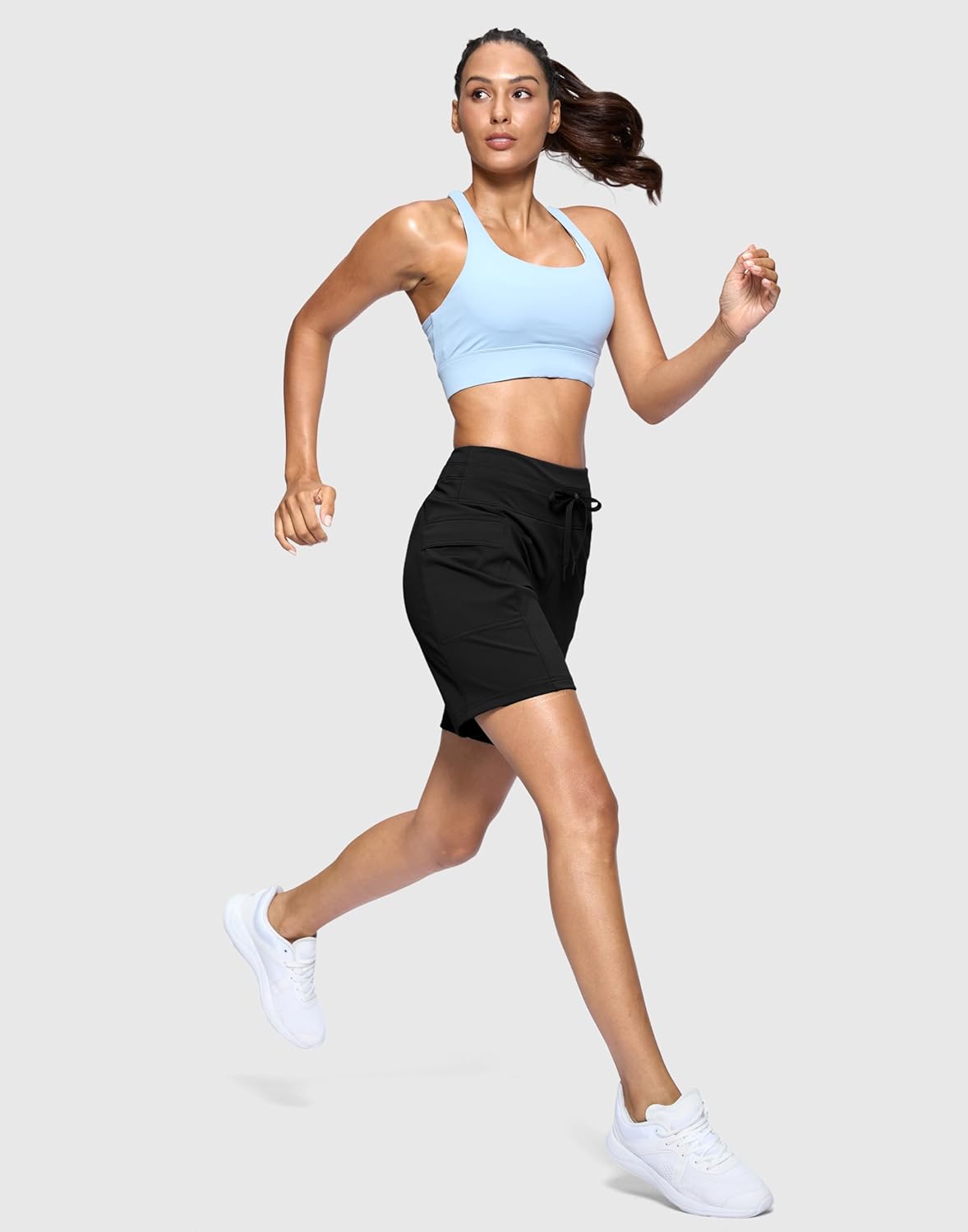 Skiennix Women's Athletic Hiking Shorts - High-Waisted, Stretchy Bermuda with Side Pockets, 7" Length