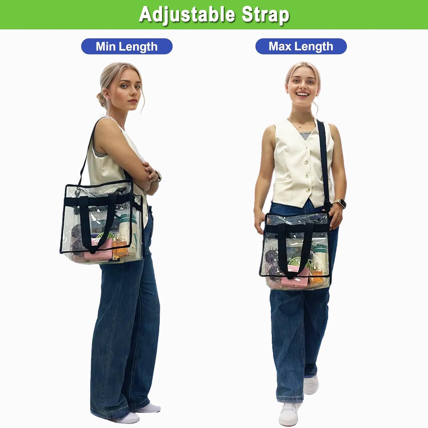 Skiennix Clear Stadium Bag - 12x6x12 Jelly Tote for Women | Zippered Beach & Concert Tote
