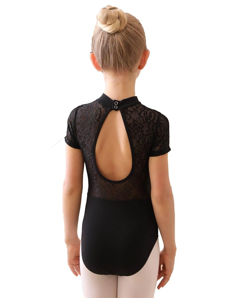 High Neck Lace Leotard for Girls - 7-8 Years - Black Lining