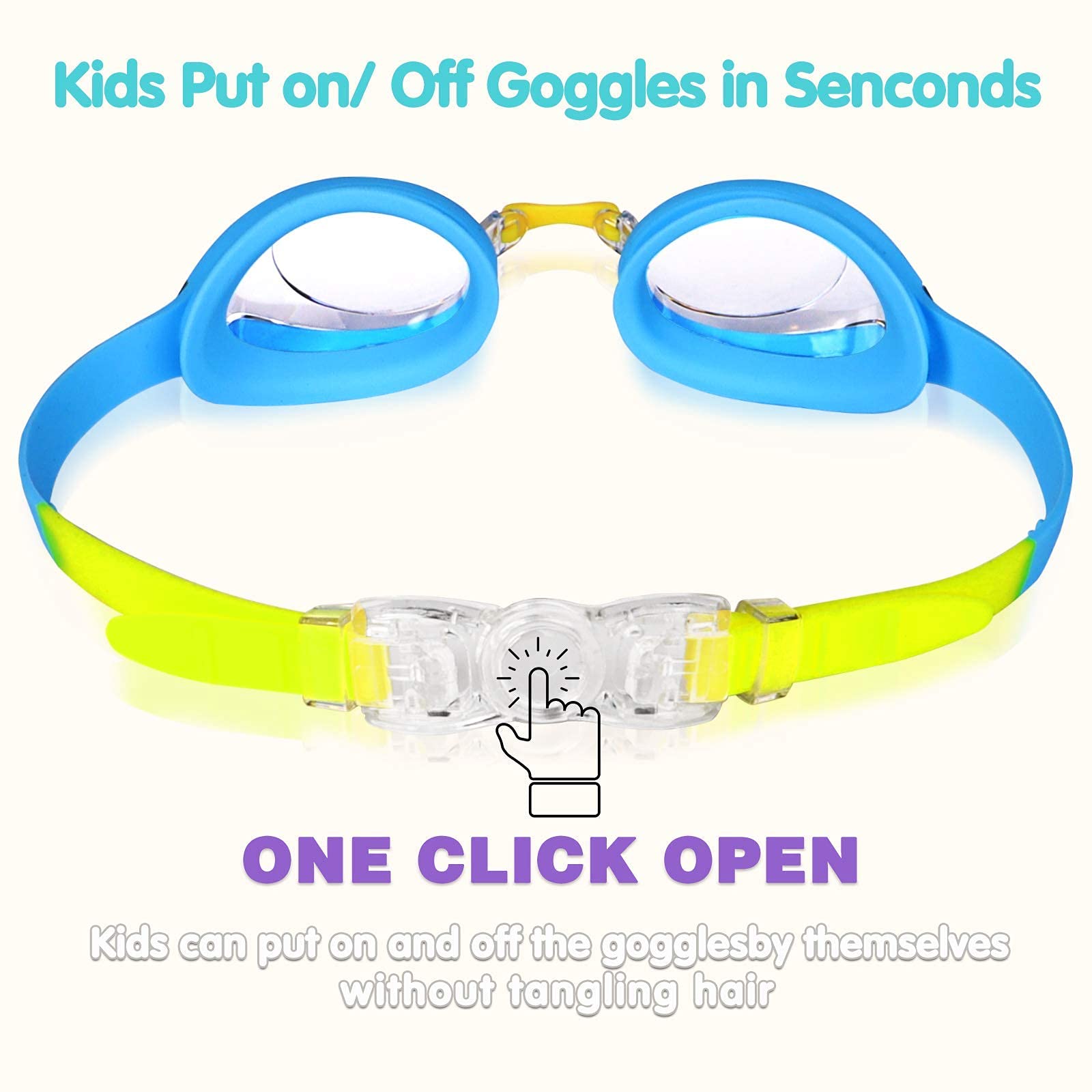 Keary 2 Pack Kids Swim Goggles Swimming Goggles for Toddler Children Girls Boys Youth, Anti-Fog Waterproof UV Protection Crystal Clear Flat Lens Water Pool Goggles with 3 Nose Piece, Kids Goggles 3-9